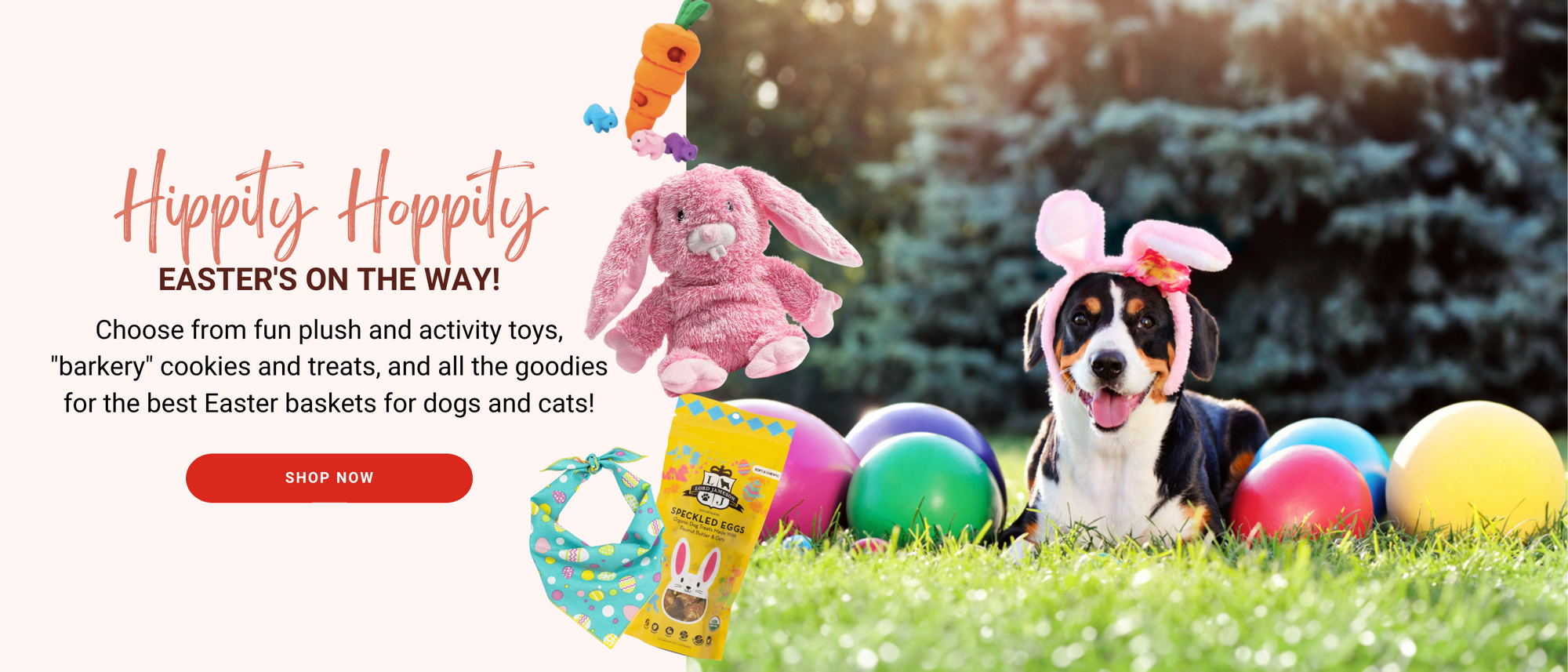 Hippity Hoppity! Easter's on the way! Shop our collection of fun plush and activity toys, "barkery" cookies and treats, and all the goodies for the best Easter baskets! Shop Now!