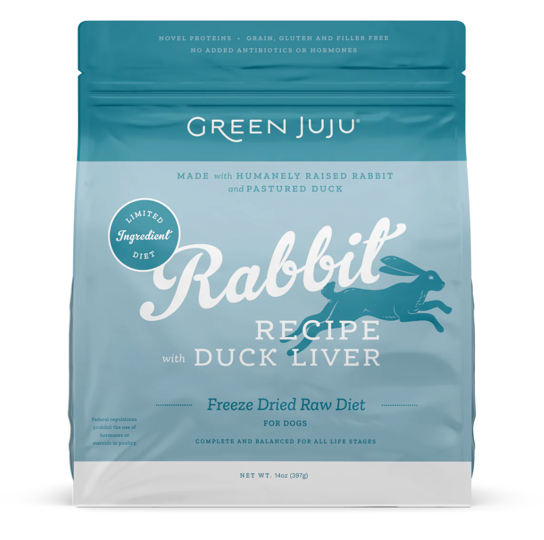 Green Juju Freeze Dried Raw Diet for Dogs, Rabbit/Duck Liver recipe
