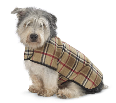Doggie Styles Waterproof Reversible Fleece Lined Jacket, Tan Plaid
