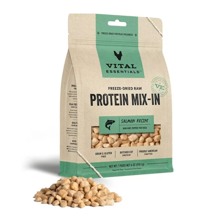 Vital Essentials Protein Mix-In Mini Nibs Grain-Free Freeze-Dried Raw Dog Food Topper, Salmon recipe