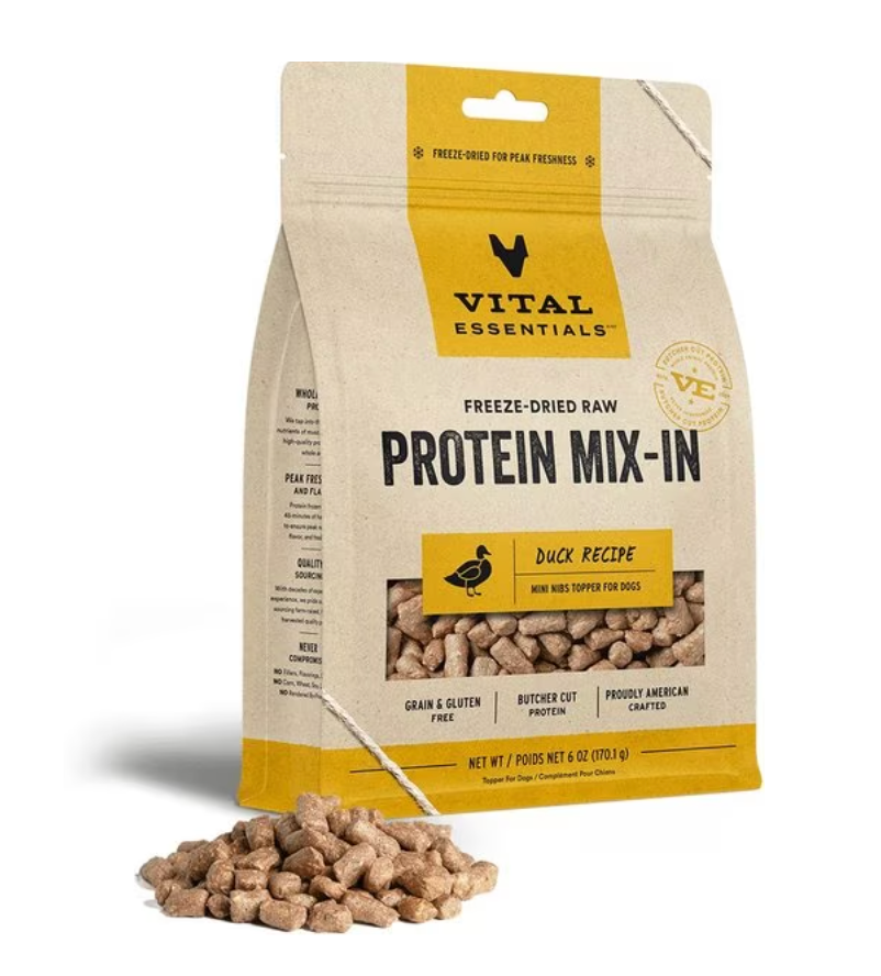 Vital Essentials Protein Mix-In Mini Nibs Grain-Free Freeze-Dried Raw Dog Food Topper, Duck recipe