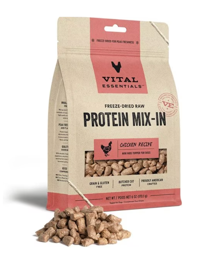 Vital Essentials Protein Mix-In Mini Nibs Grain-Free Freeze-Dried Raw Dog Food Topper, Chicken recipe
