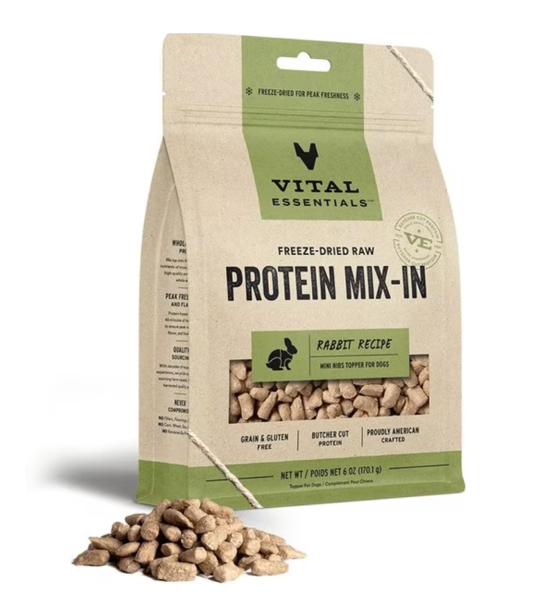 Vital Essentials Protein Mix-In Mini Nibs Grain-Free Freeze-Dried Raw Dog Food Topper, Rabbit recipe