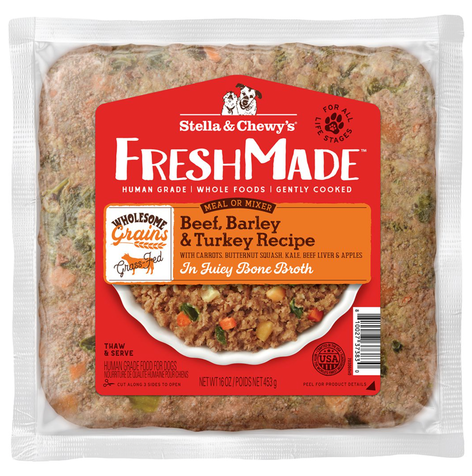 Stella & Chewy's Fresh Made Gently Cooked Frozen Dog Food - Beef, Barley & Turkey
