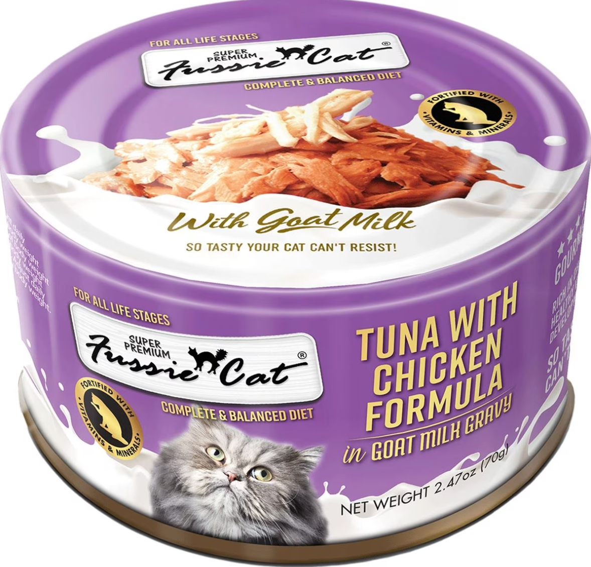 Fussie Cat Tuna with Chicken in Goats Milk Wet Cat Food, 2.47-oz