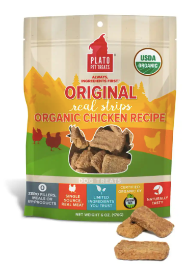 Plato Original Real Strips Dog Treats,  Organic Chicken Recipe