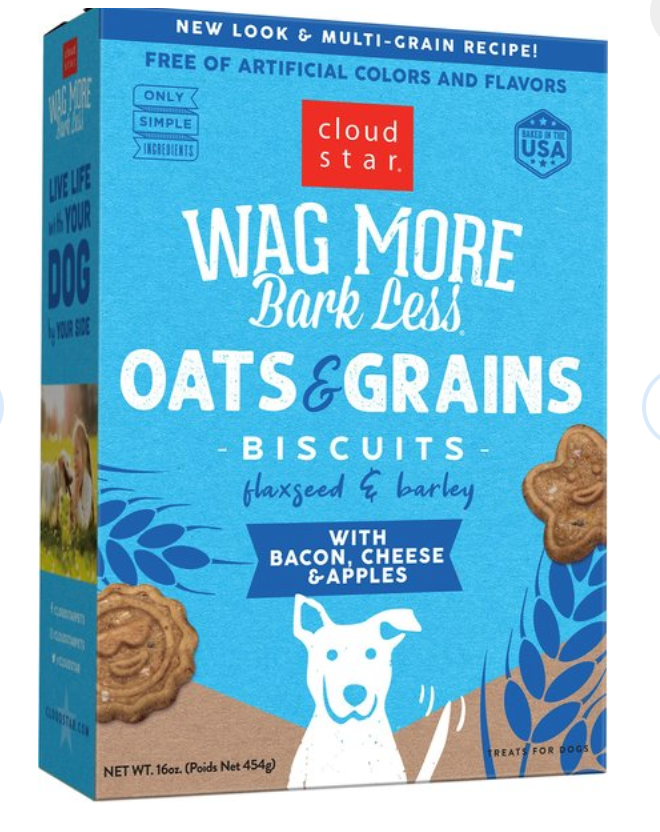 Cloud Star Wag More Bark Less Oats & Grains Biscuits with Bacon, Cheese & Apples Dog Treats
