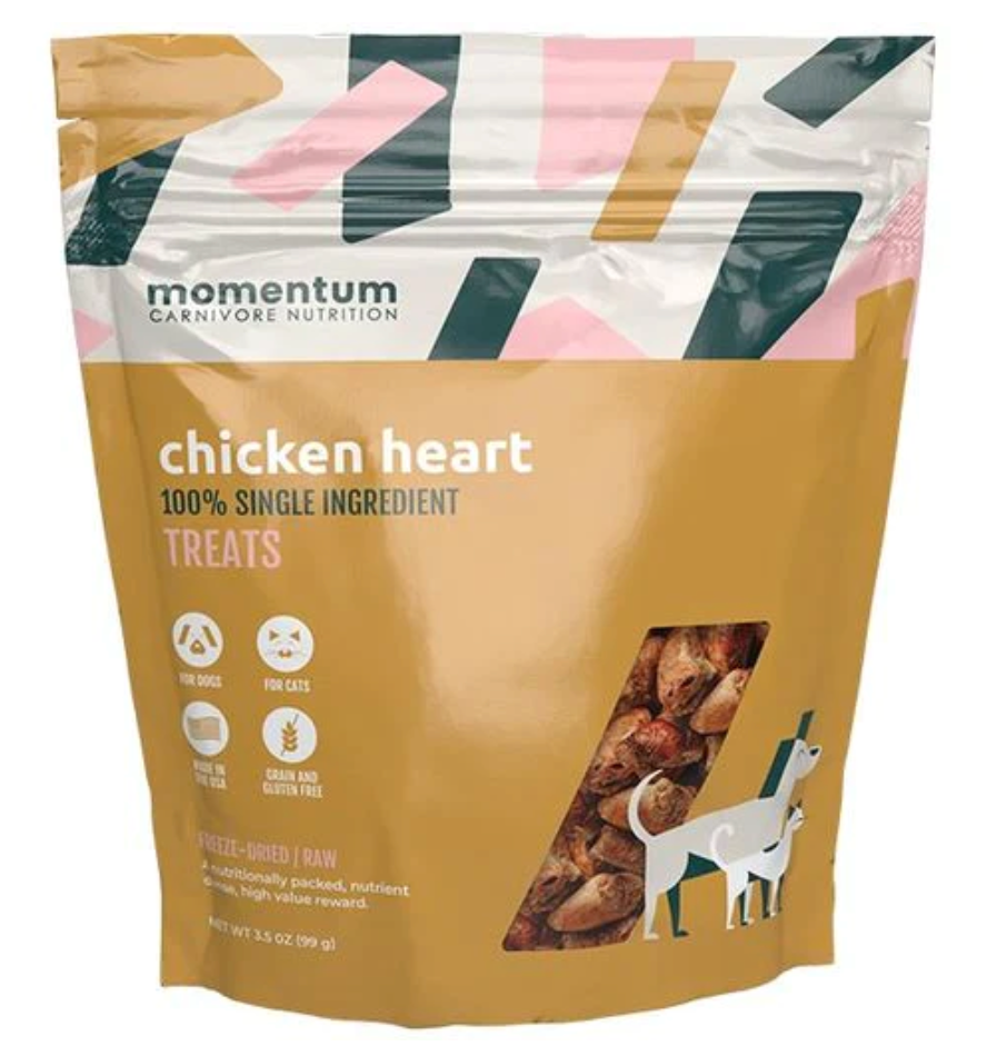 Momentum Carnivore Nutrition Dog Treats, Chicken Hearts