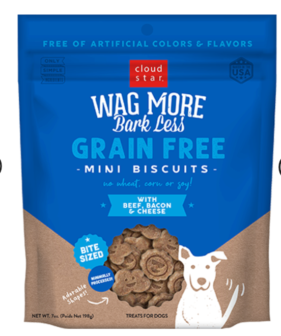 Cloud Star Wag More Bark Less Mini Biscuits 7 oz - Beef & Bacon, Peanut Butter & Apple, Turkey & Cranberry