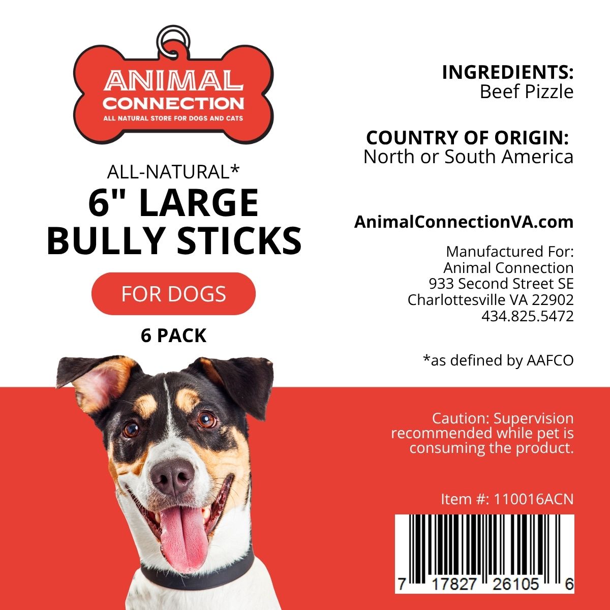 Animal Connection's Large USA Bully Stick, 6" - 6 pack
