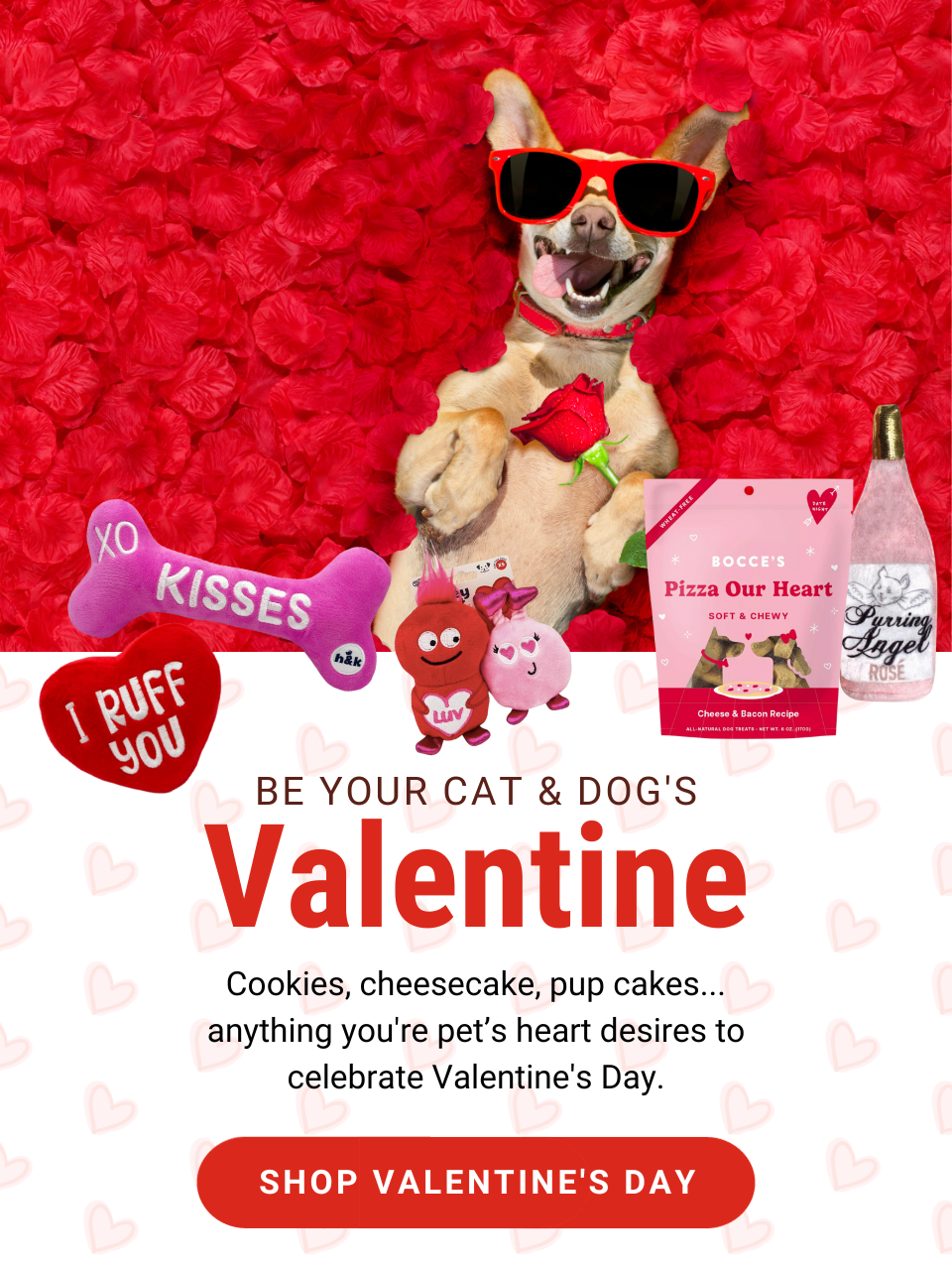 Be your cat & dog's valentine! Cookies, cheesecake, pup cakes, anything you're pet's heart desires to celebrate Valentine's Day! Shop Now!