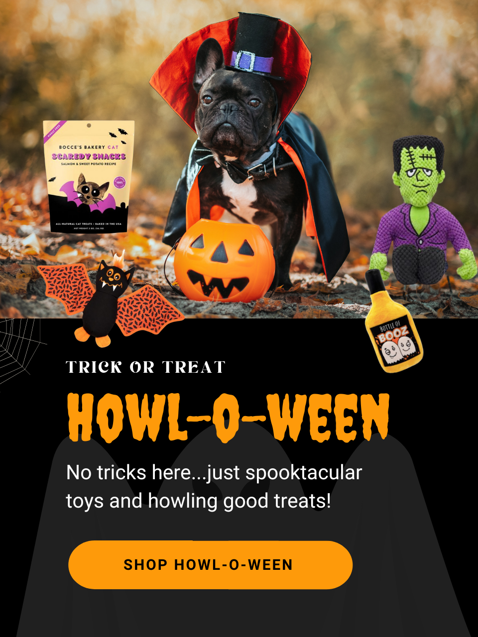 Trick or Treat! It's Howl-O-Ween! No tricks here...just spooktacular toys and howling good treats! Shop now!