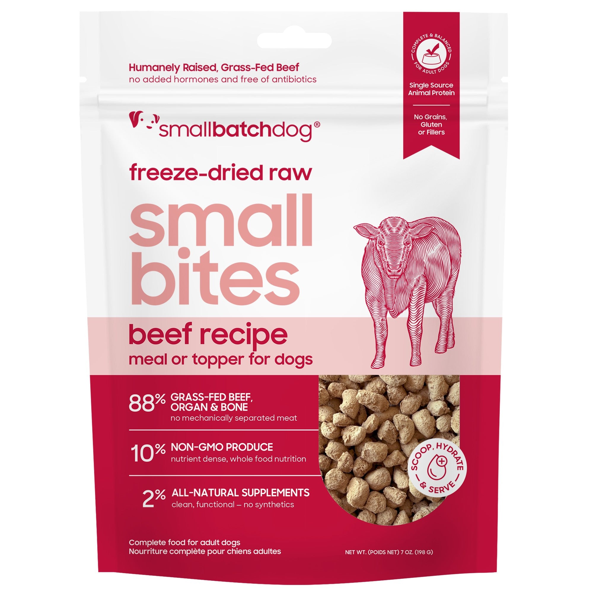 Smallbatch Freeze Dried Raw Small Bites Meal or Topper, Beef recipe