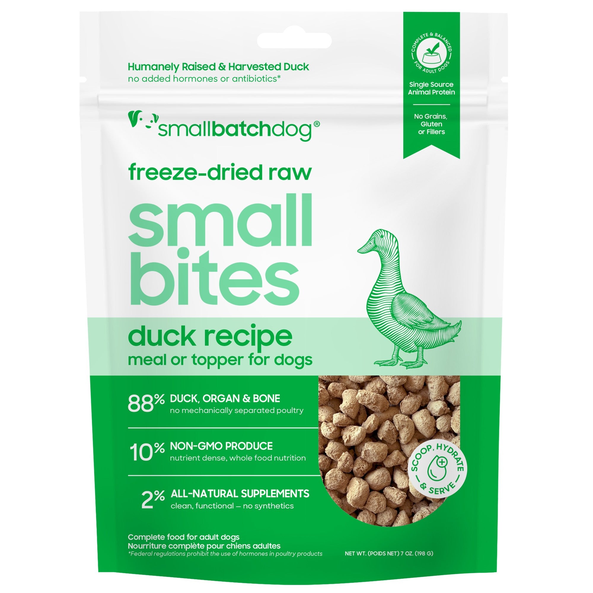 Smallbatch Freeze Dried Raw Small Bites Meal or Topper, Duck recipe