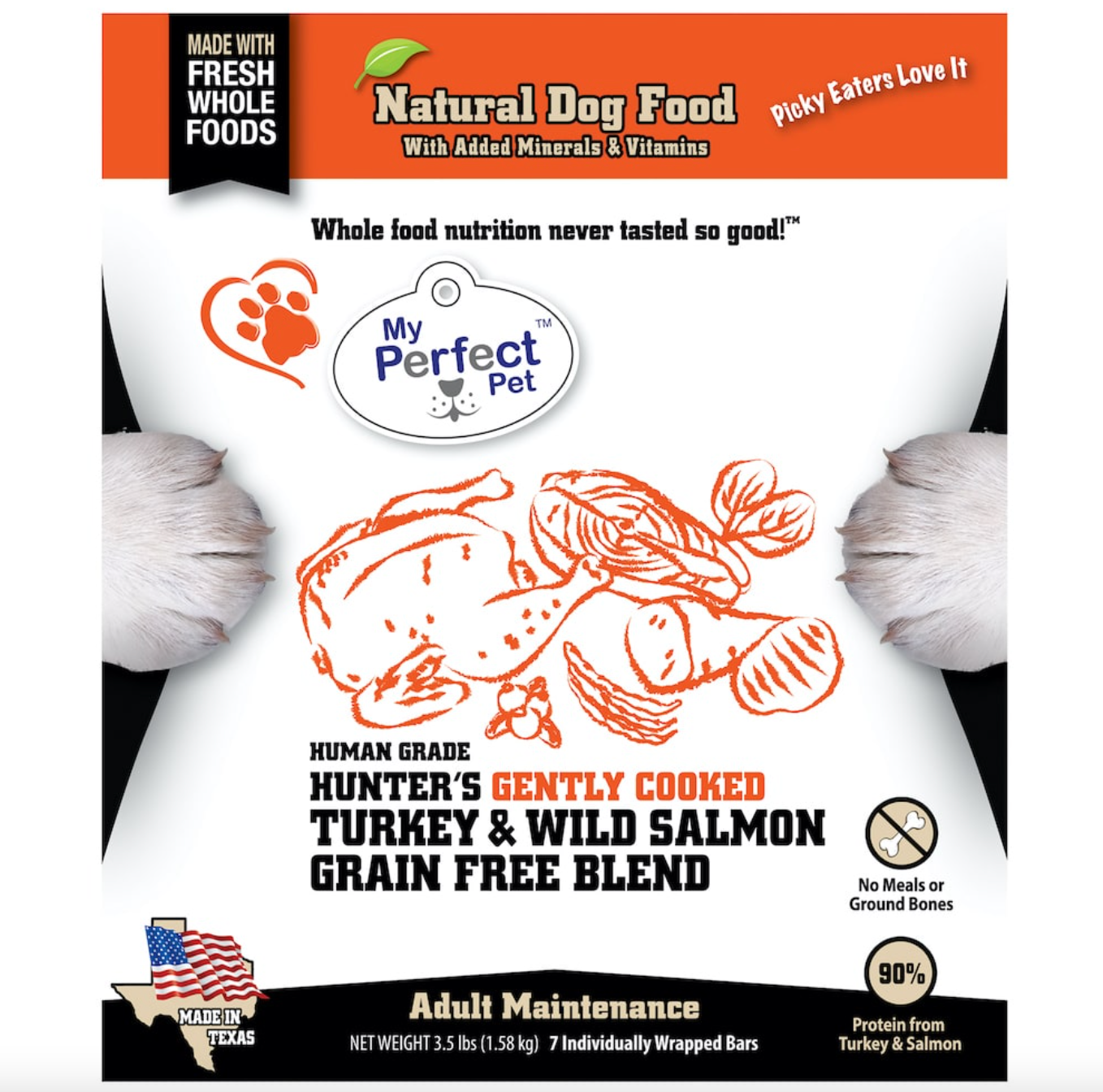 My Perfect Pet Gently Cooked Frozen Meal Bars for Dogs, Hunter's Turkey & Salmon (Grain Free) 15 lb. Bulk