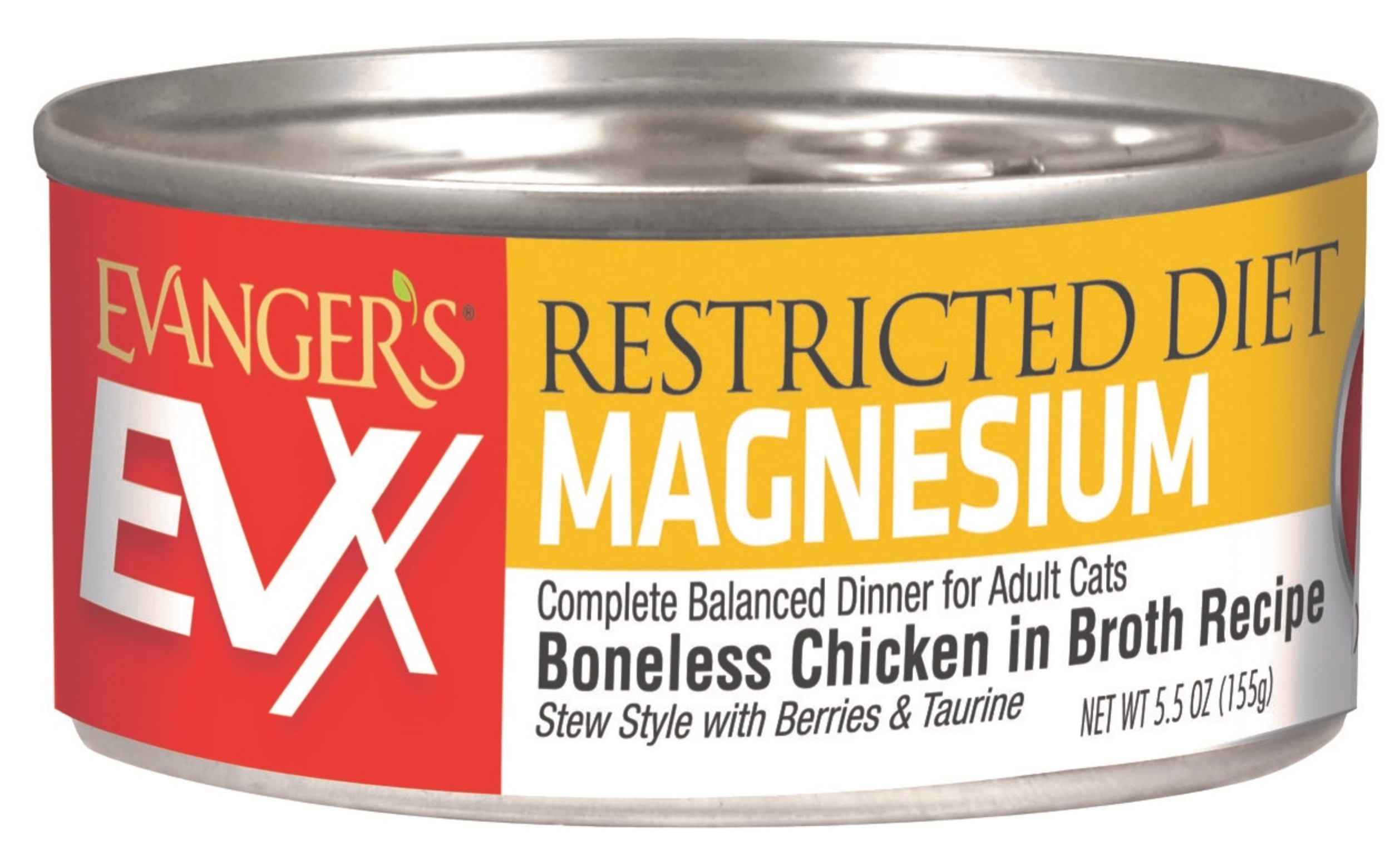 Evanger's EVX Restricted Urinary Diet, Controlled Magnesium Boneless Chicken in Broth Recipe 5.5 oz, CASE 24 cans