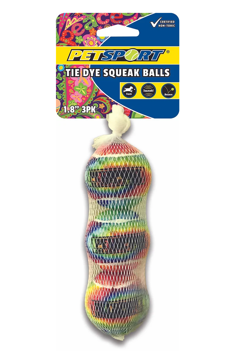 PetSport Tie Dye Squeak Balls 2" size, 3-pack