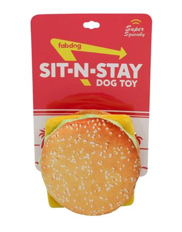 FabDog Fast Foodies "Sit N'Stay Cheeseburger" Squeaky Dog Toy