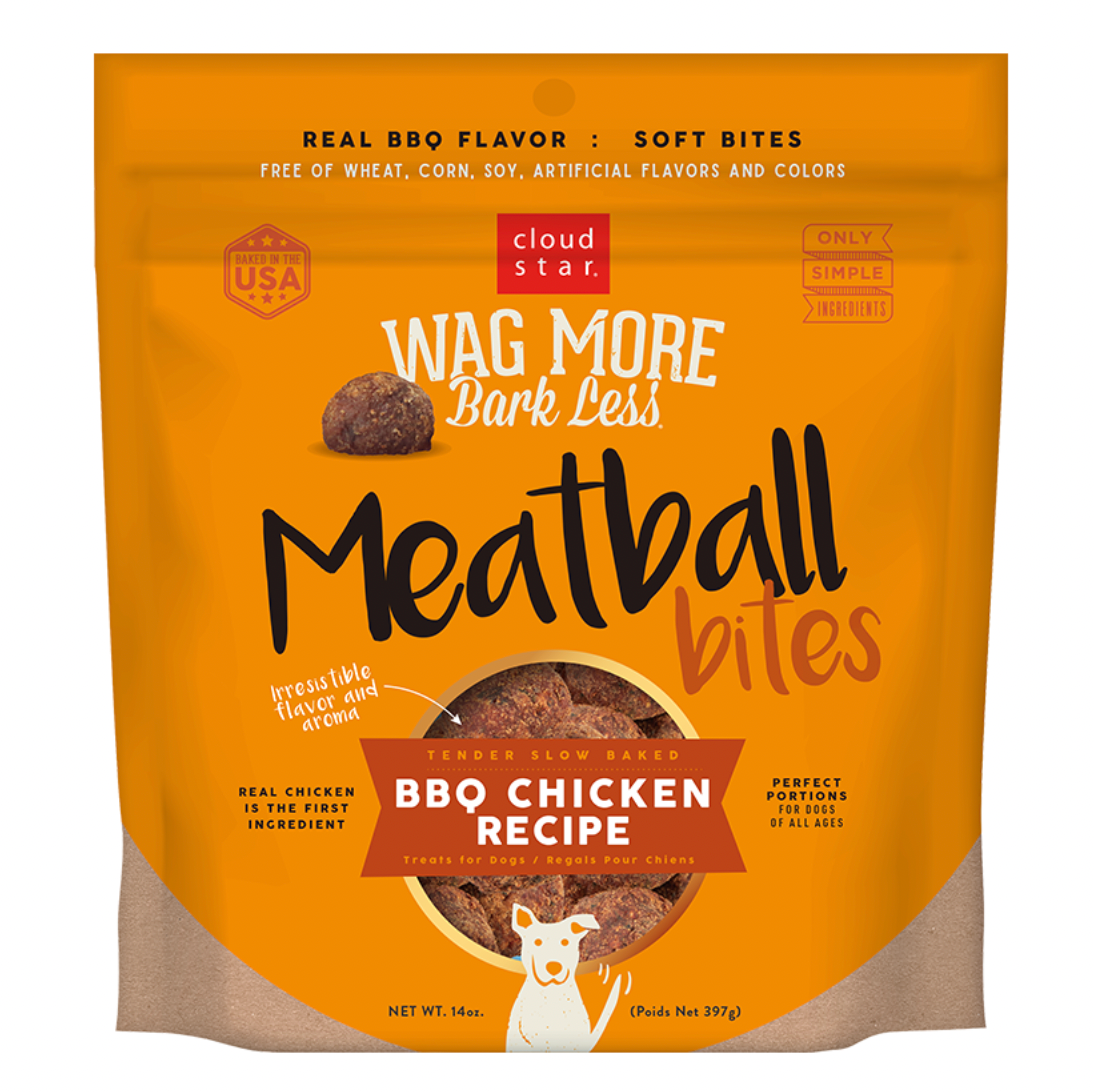 Cloud Star Wag More Bark Less Grain Free Meatball Bites Treats, BBQ Chicken