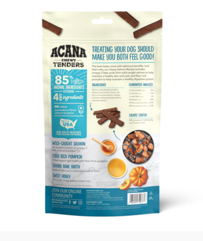 Acana Chewy Salmon Tenders for Dogs, Skin/Coat/Digestion Support