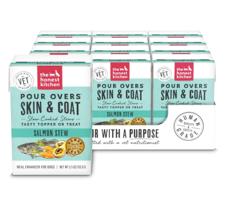The Honest Kitchen Functional Pour Overs, SKIN & COAT SUPPORT Salmon Stew for Dogs, 5.5 oz.