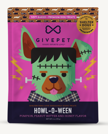 GivePet Howl-O-Ween Pumpkin, Peanut Butter & Honey Soft Baked Dog Treats