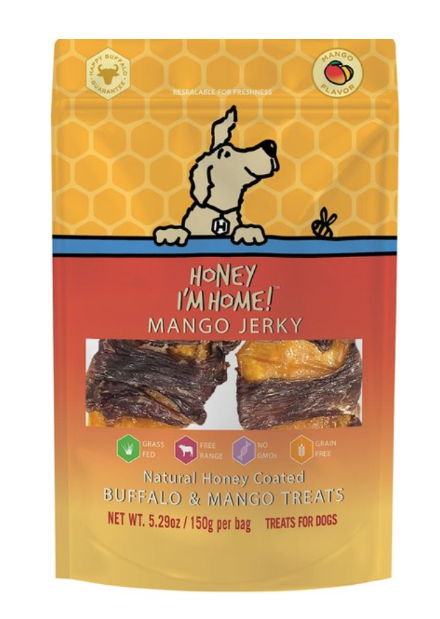 Honey I'm Home! Apple Jerky Natural Honey Coated Buffalo & Mango Grain-Free Dog Treats, 5.29-oz bag
