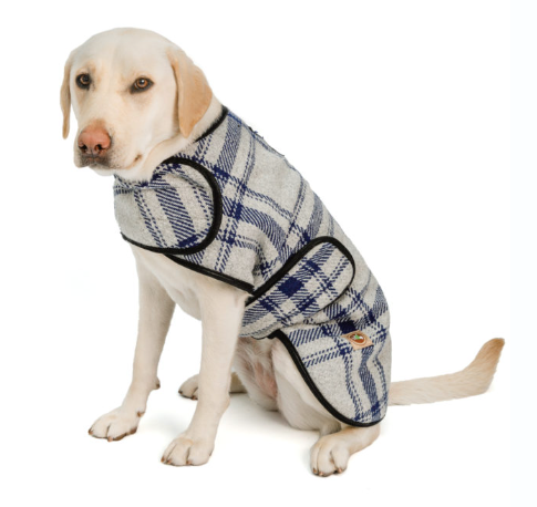 Chilly Dog Grey & Blue Plaid Blanket Coat