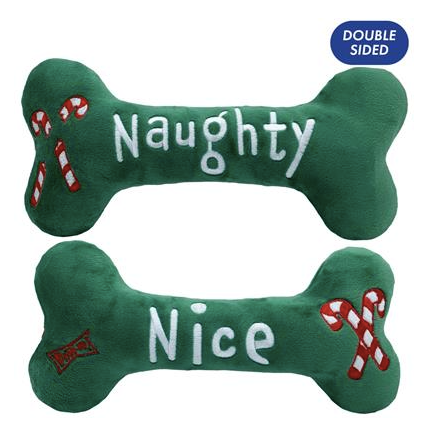 Huxley & Kent "Naughty & Nice" Bone Double Sided Plush Dog Toy- Small, Large, Jumbo