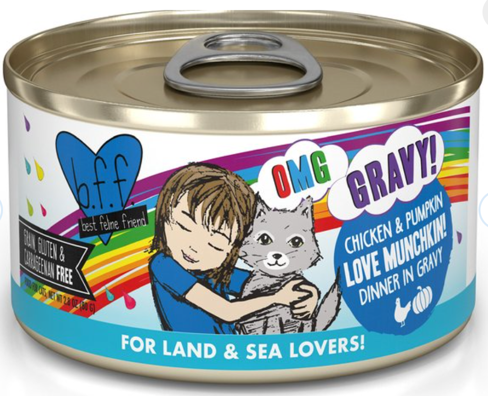 Weruva BFF OMG Love Munchkin! Chicken & Pumpkin Dinner in Gravy Grain-Free Canned Cat Food, 2.8 oz