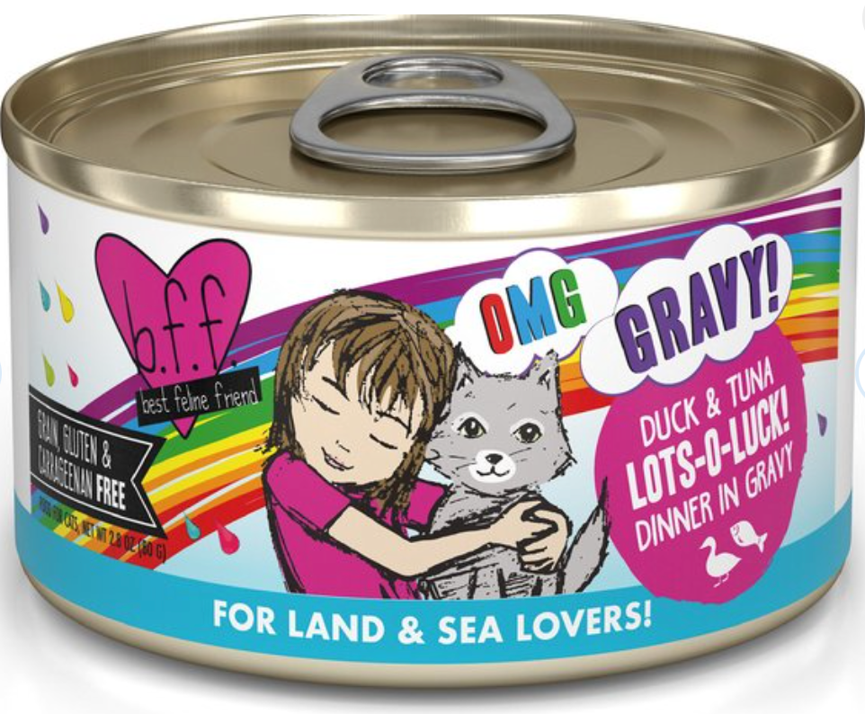 Weruva BFF OMG Lots O Luck Duck & Tuna Dinner in Gravy Grain-Free Canned Cat Food, 2.8 oz