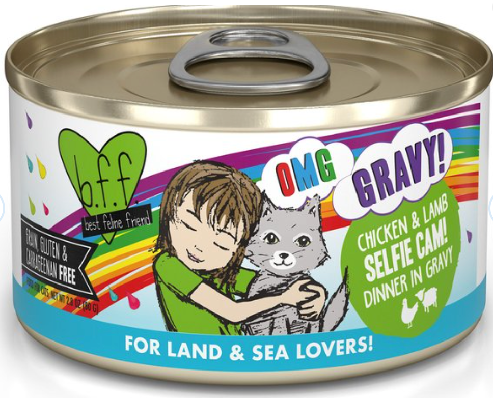 Weruva BFF OMG Selfie Cam Chicken & Lamb Dinner in Gravy Grain-Free Canned Cat Food, 2.8 oz