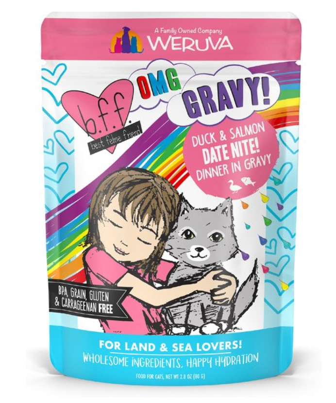 Weruva BFF OMG Date Nite! Duck & Salmon Dinner in Gravy Grain-Free Cat Food, 12 pack, 2.8oz Pouches