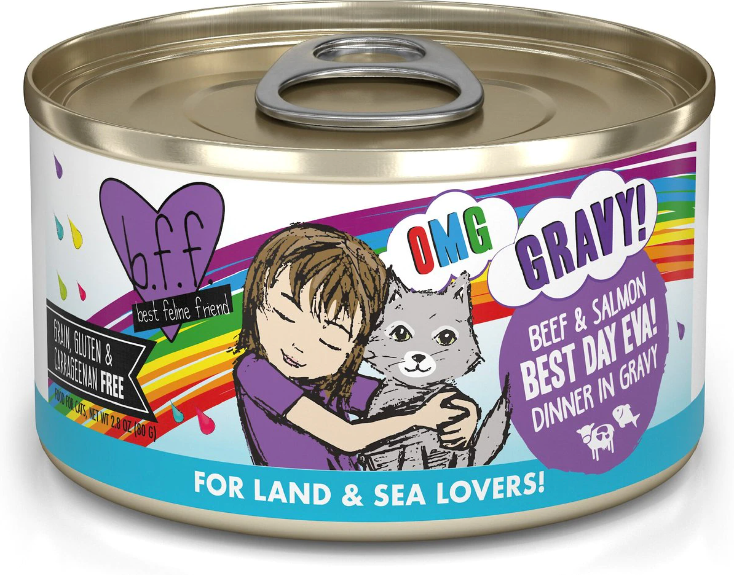 BFF OMG Best Day Eva! Beef & Salmon Dinner in Gravy Grain-Free Canned Cat Food, 12 pack 2.8 oz. cans