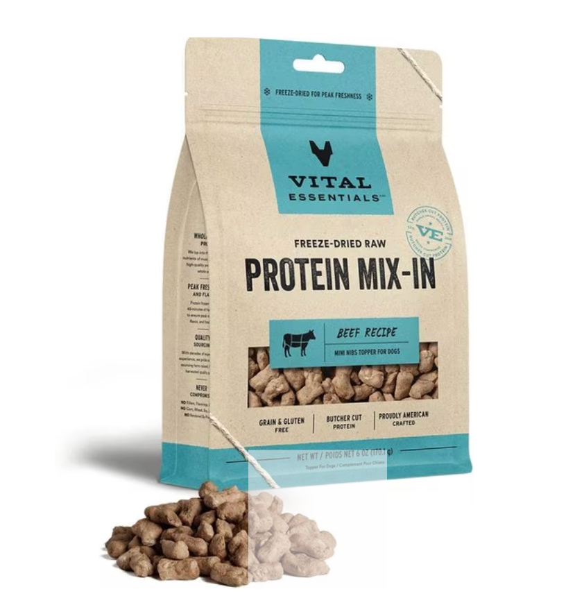 Vital Essentials Protein Mix-In Mini Nibs Grain-Free Freeze-Dried Raw Dog Food Topper, Beef recipe