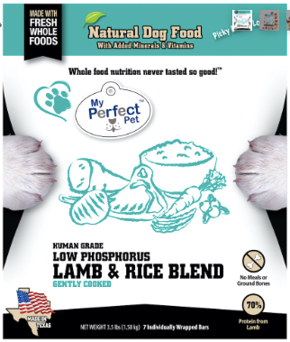My Perfect Pet Gently Cooked Frozen Meal Bars for Dogs, Low Phosphorous Lamb & Rice Blend