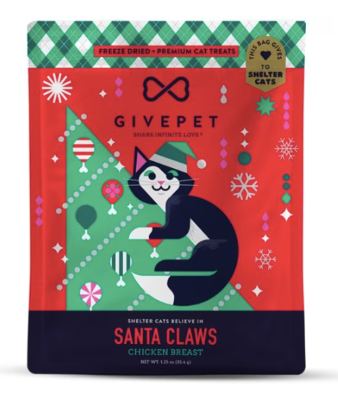 GivePet "Santa Claws" Holiday Freeze-Dried Cat Treats, Chicken breast flavor