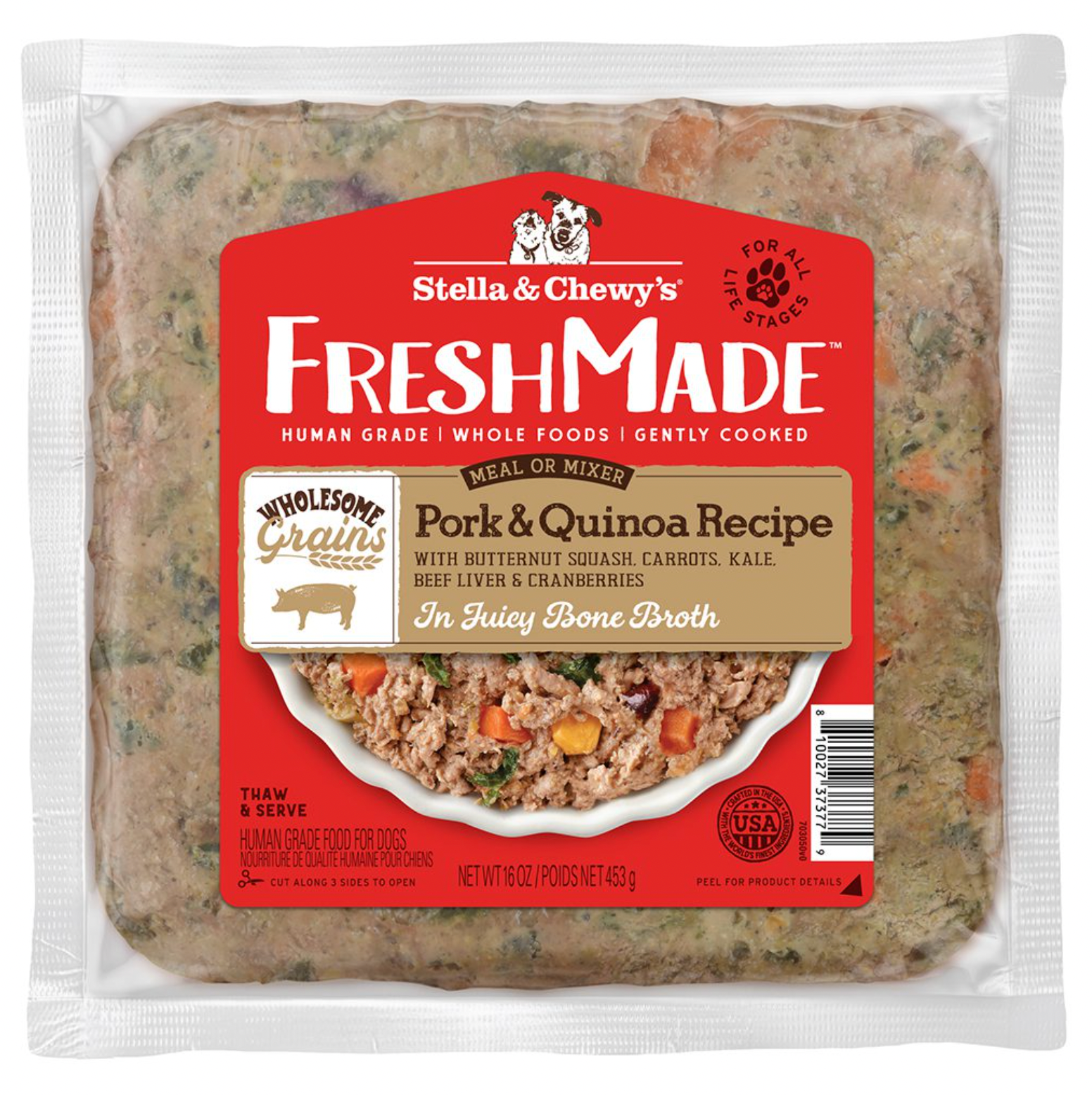 Stella & Chewy's Fresh Made Gently Cooked Frozen Dog Food - Pork & Quinoa