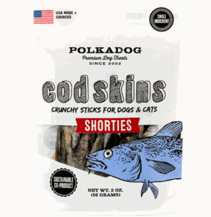 PolkaDog Cod Skins Shorties Crunchy Sticks Dog & Cat Treats, 2oz