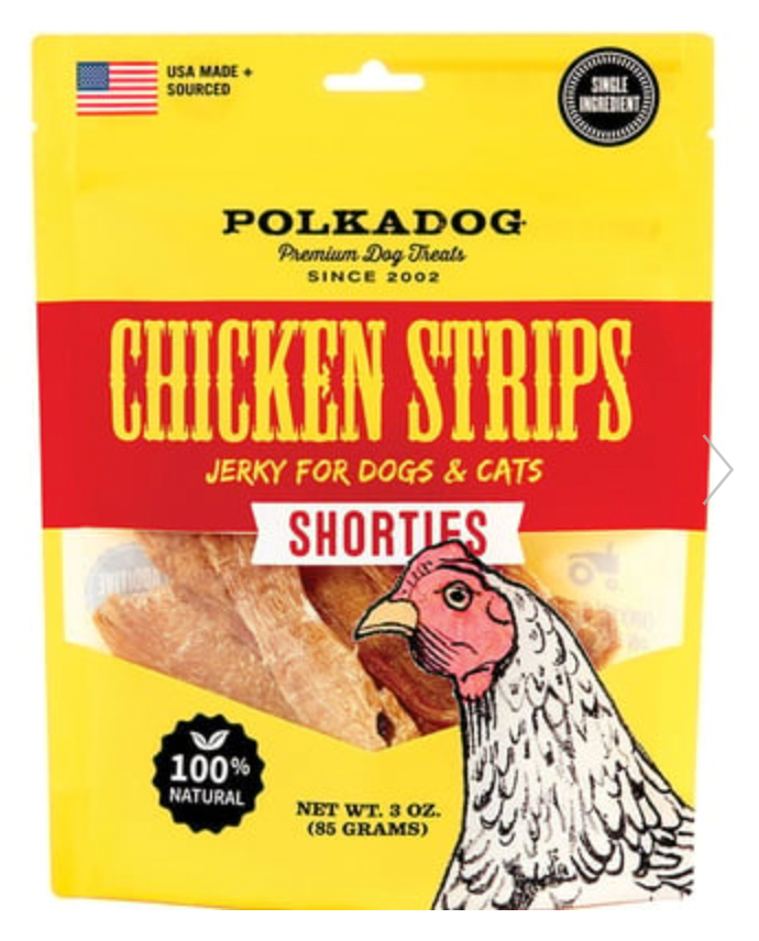 PolkaDog Chicken Skin Strips Shorties Crunchy Sticks Dog & Cat Treats, 2oz