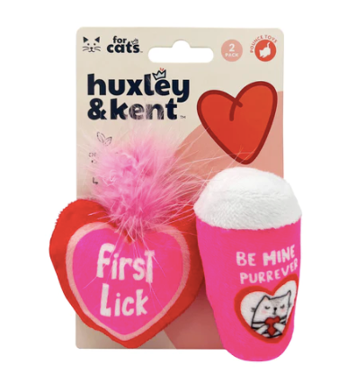 Huxley & Kent "First Lick Hear & Be Mine Purrrever Coffee" Plush Catnip Cat Toy, 2 pack set
