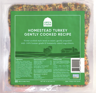 Open Farm Gently Cooked/Frozen Dog Food, Homestead Turkey Recipe