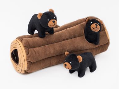 ZippyPaws "Black Bear Log" Burrow Hide & Seek Dog Toy