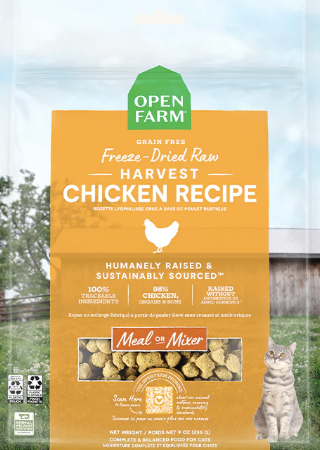 Open Farm Harvest Chicken Freeze Dried (Meal or Mixer) Raw Cat Food, 3.5 oz.