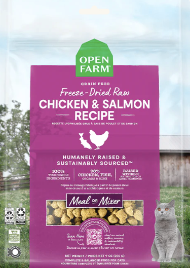 Open Farm Chicken & Salmon Freeze Dried (Meal or Mixer) Raw Cat Food, 3.5 oz.