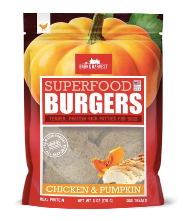 Superior Farms Bark & Harvest Superfood Burgers Chicken and Pumpkin Dog Treats, 6-oz Bag