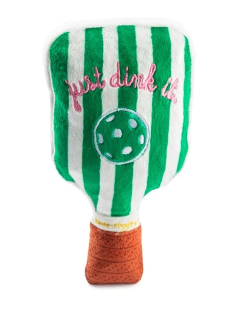 Haute Diggity Dog "Pickleball Paddle" Plush Squeaky Dog Toy, Green Stripe