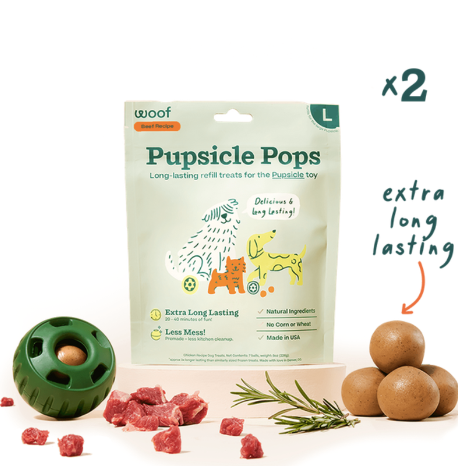 Woof "Pupsicle" Treat Dispenser Toy Lickable Treat Refills, Beef & Peanut Butter - Small/Medium Dog