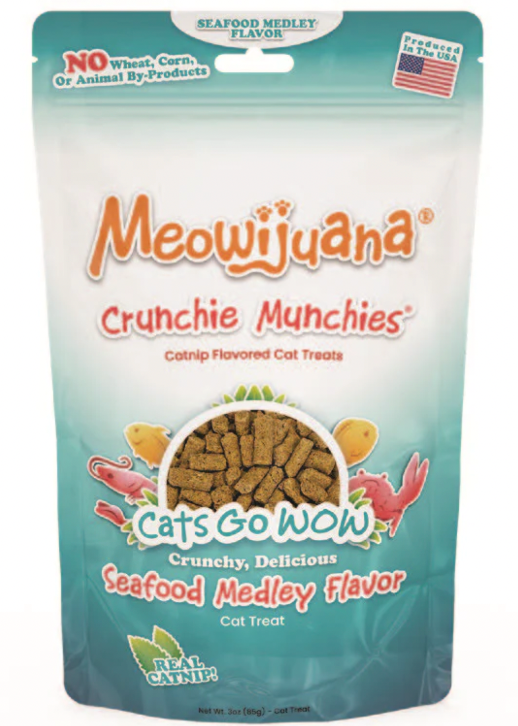 Meowijuana Cat Treat, Crunchie Munchie Seafood Medley