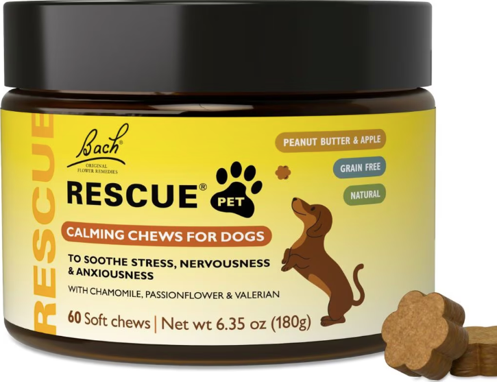 Bach "Rescue Remedy" Flower Essence, Natural Stress Relief for Pets, Calming Chews 60 count